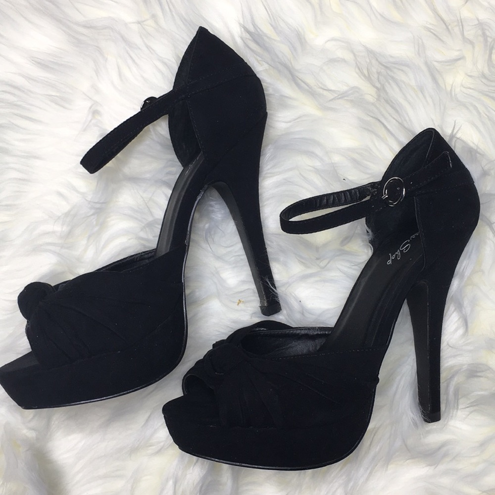 Black ankle strap platform high heels